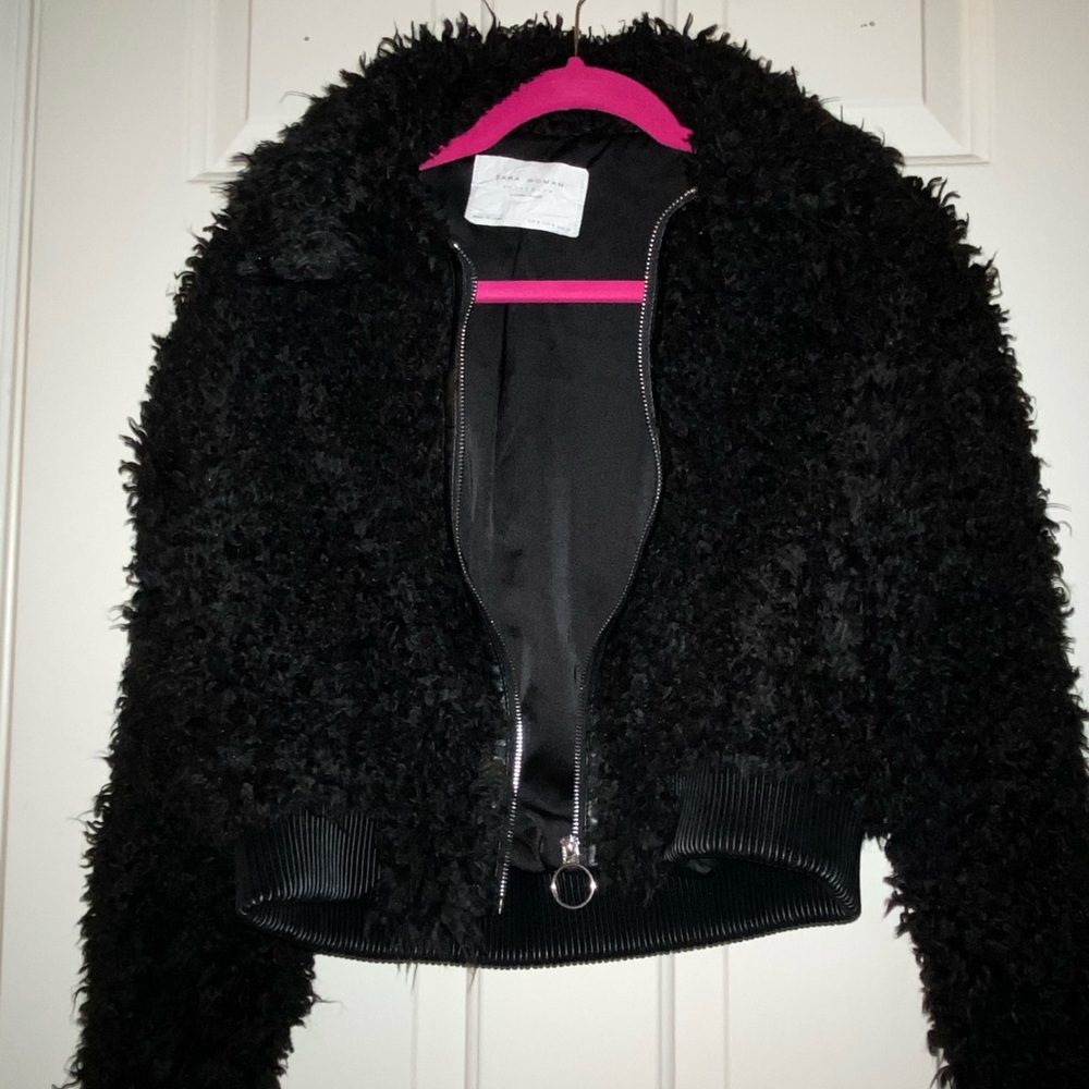 Zara black faux fur jacket